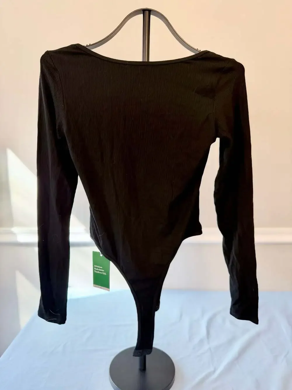 NWT Halara Ribbed Knit Square Neck Long Sleeve Bodysuit Black Size S